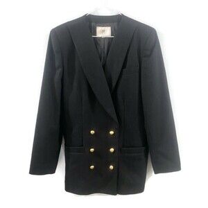 VTG Amanda Smith Structured Oversized Wool Double Breasted Blazer - Black 12